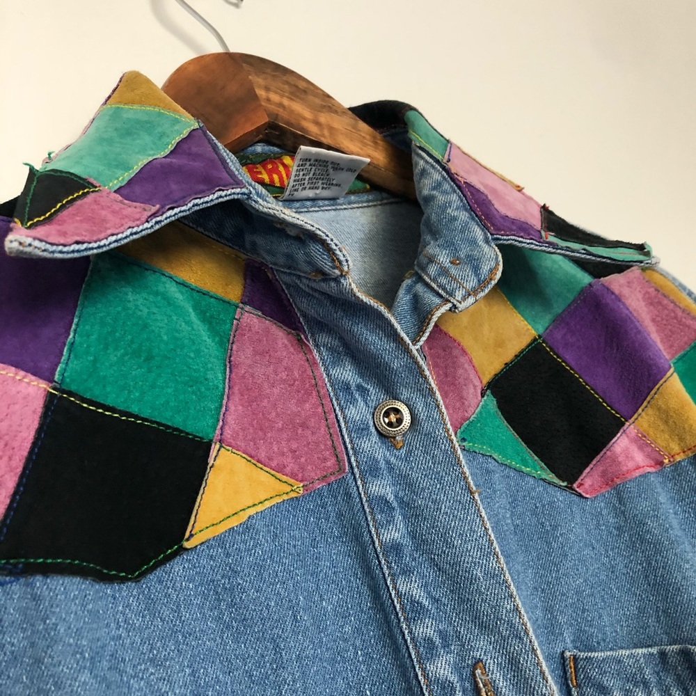 Vintage denim jacket with suede overlay SERUCHI